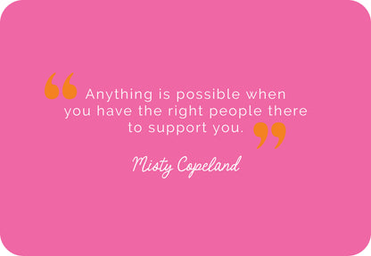 Motivational quote by Misty Copeland on a pink background