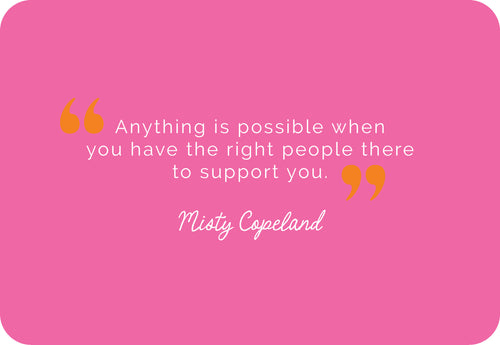 Motivational quote by Misty Copeland on a pink background