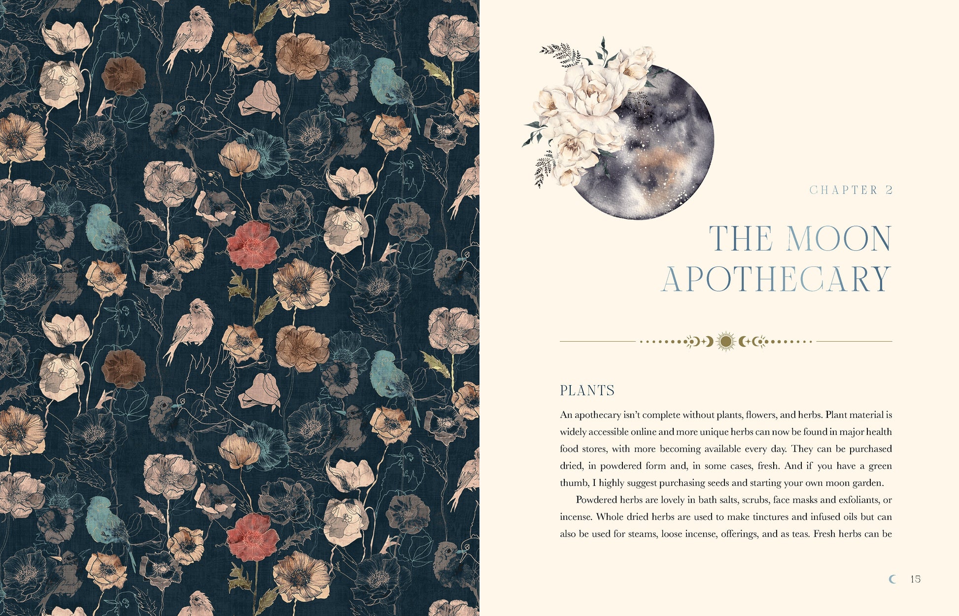 Floral patterned page with text on a dark background