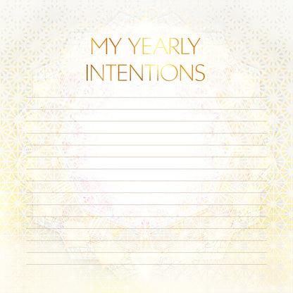 Notebook page with 'My Yearly Intentions' text on a light background