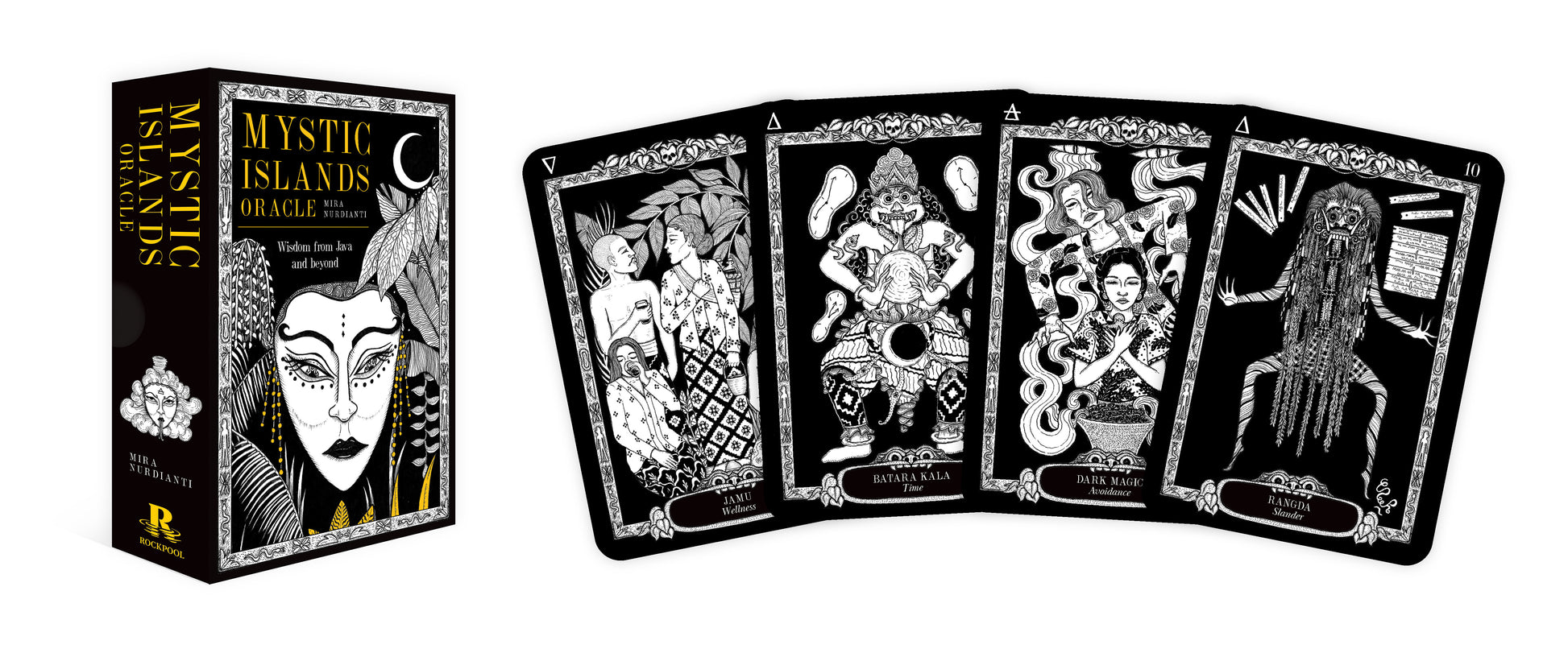 Mystic Islands oracle cards with packaging on a white background