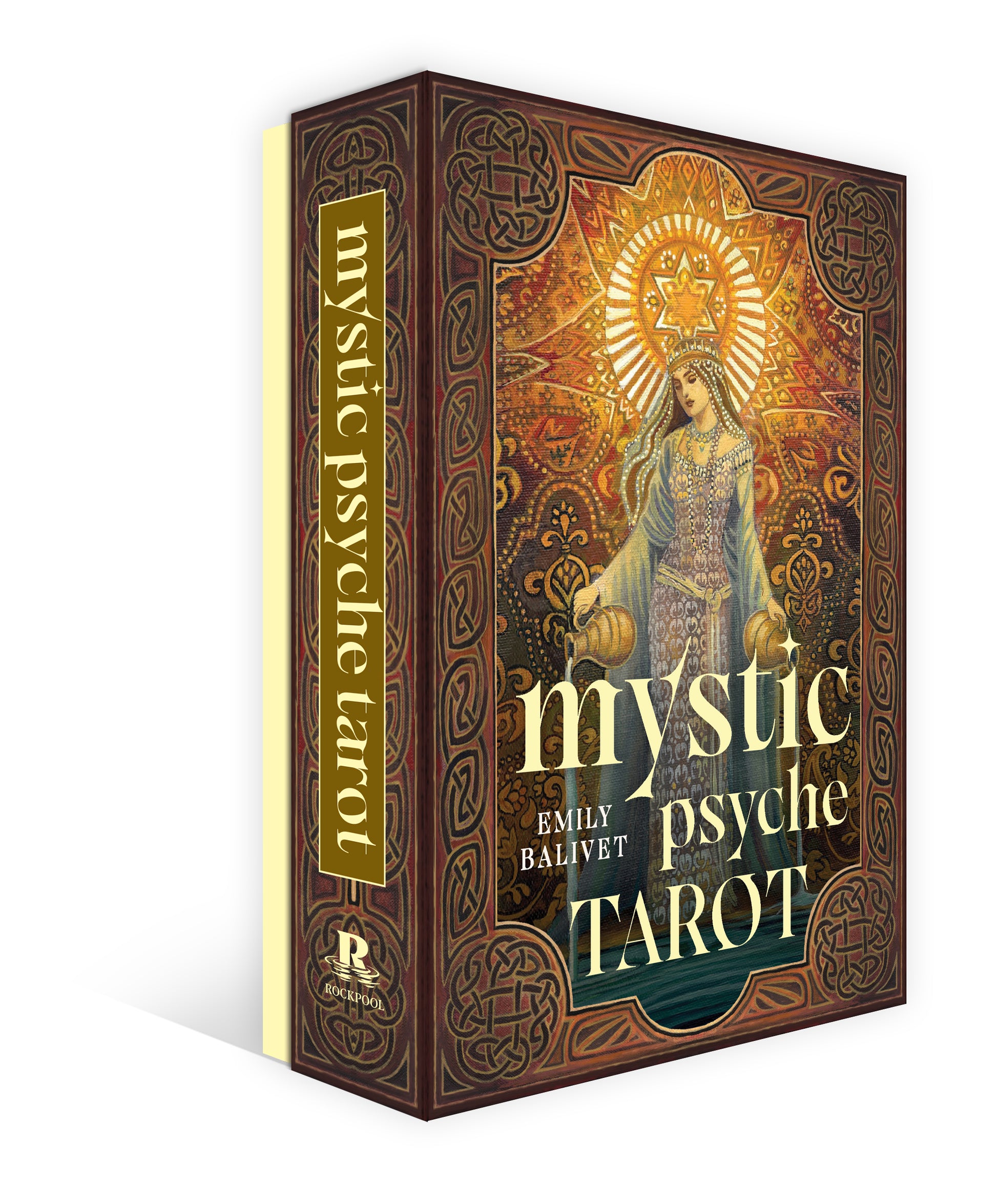 Mystic Psyche Tarot box with intricate design and text on a white background