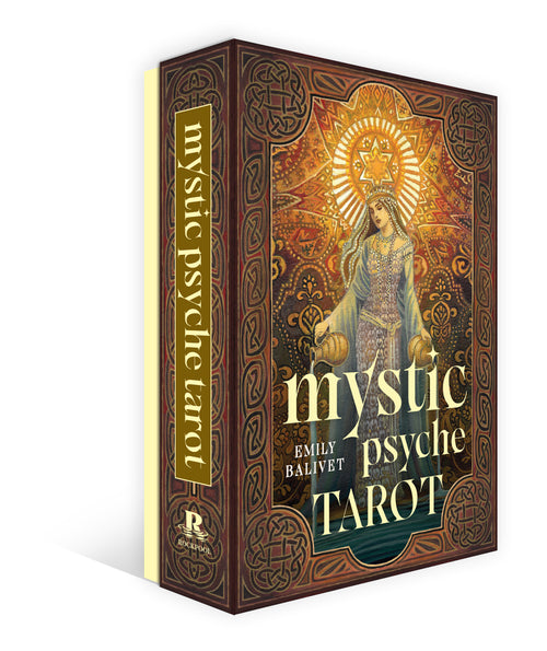 Mystic Psyche Tarot box with intricate design and text on a white background