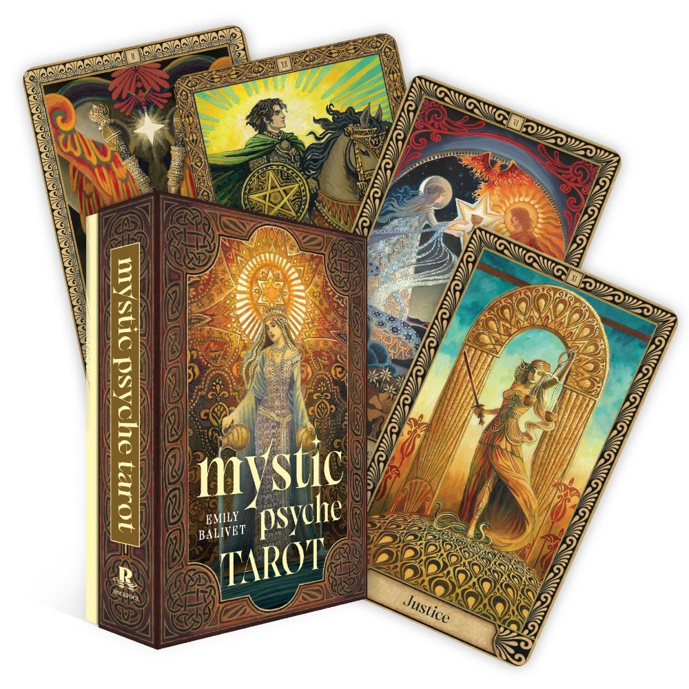 Mystic Psyche Tarot cards with decorative box on a white background