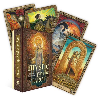 Mystic Psyche Tarot cards with decorative box on a white background