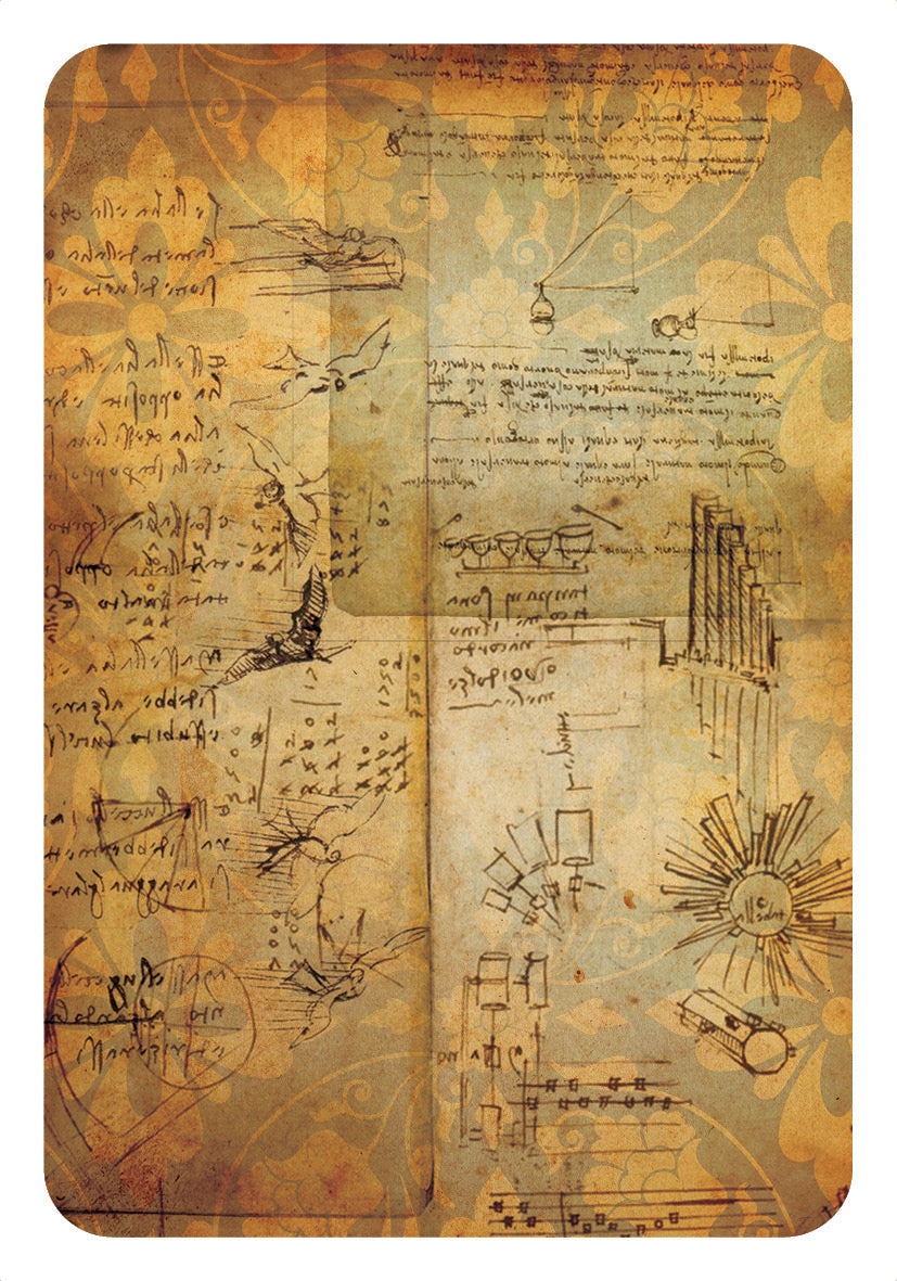 Vintage-style paper with handwritten text and diagrams on a rectangular card.