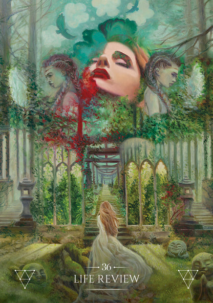 Futuristic cityscape with flying cars and a woman in a dress.