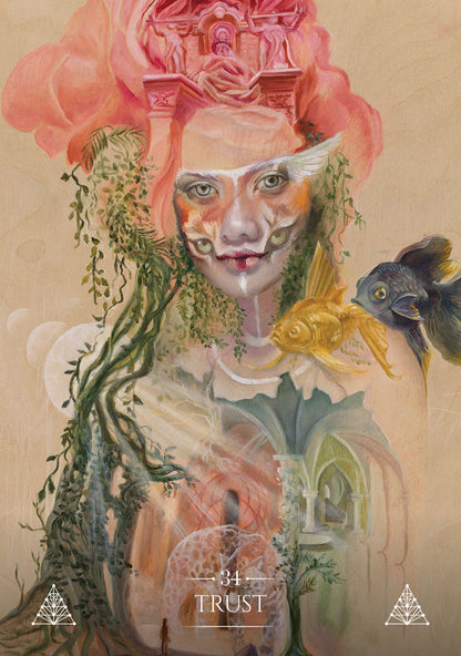 Artistic depiction of a person with floral and nature-themed elements, featuring the word 'Trust'.