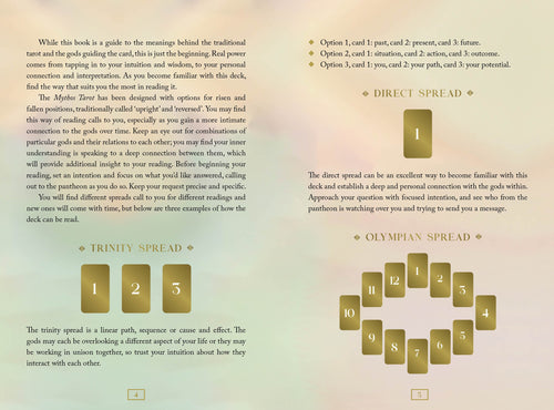 Instructions for tarot card spreads on a textured beige background
