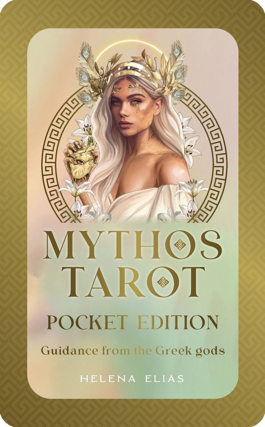 Cover of 'Mythos Tarot Pocket Edition' with a woman in classical attire on a gold background