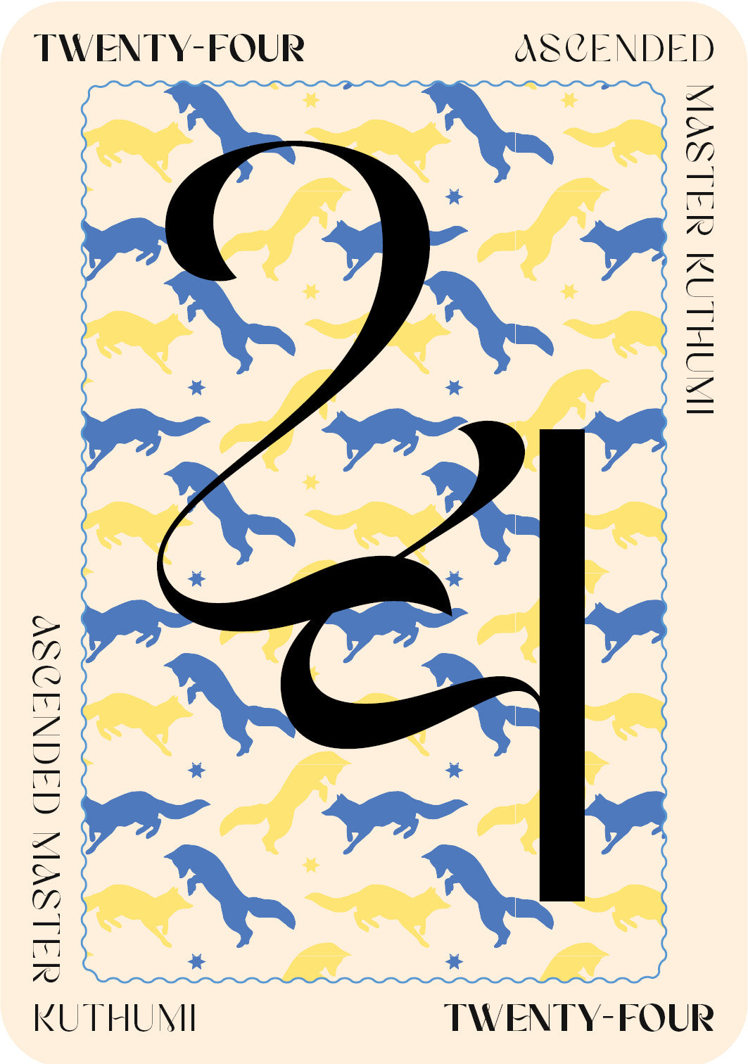 Book cover with stylized number '24' and blue and yellow animal illustrations on a beige background