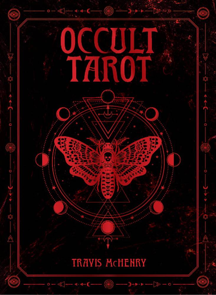 Book cover of 'Occult Tarot' with red text and butterfly design on a black background