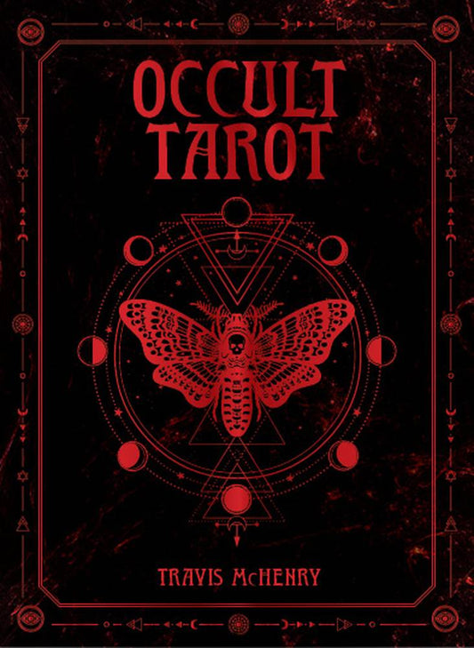 Book cover of 'Occult Tarot' with red text and butterfly design on a black background