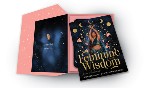 Oracle titled 'Feminine Wisdom' with a pink envelope on a white background