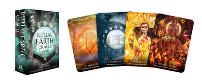 Oralce cards titled 'Ritual Earth Oracle' with colorful designs on a white background