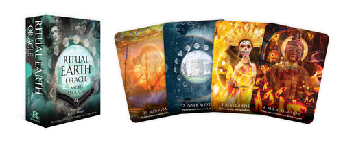 Oralce cards titled 'Ritual Earth Oracle' with colorful designs on a white background