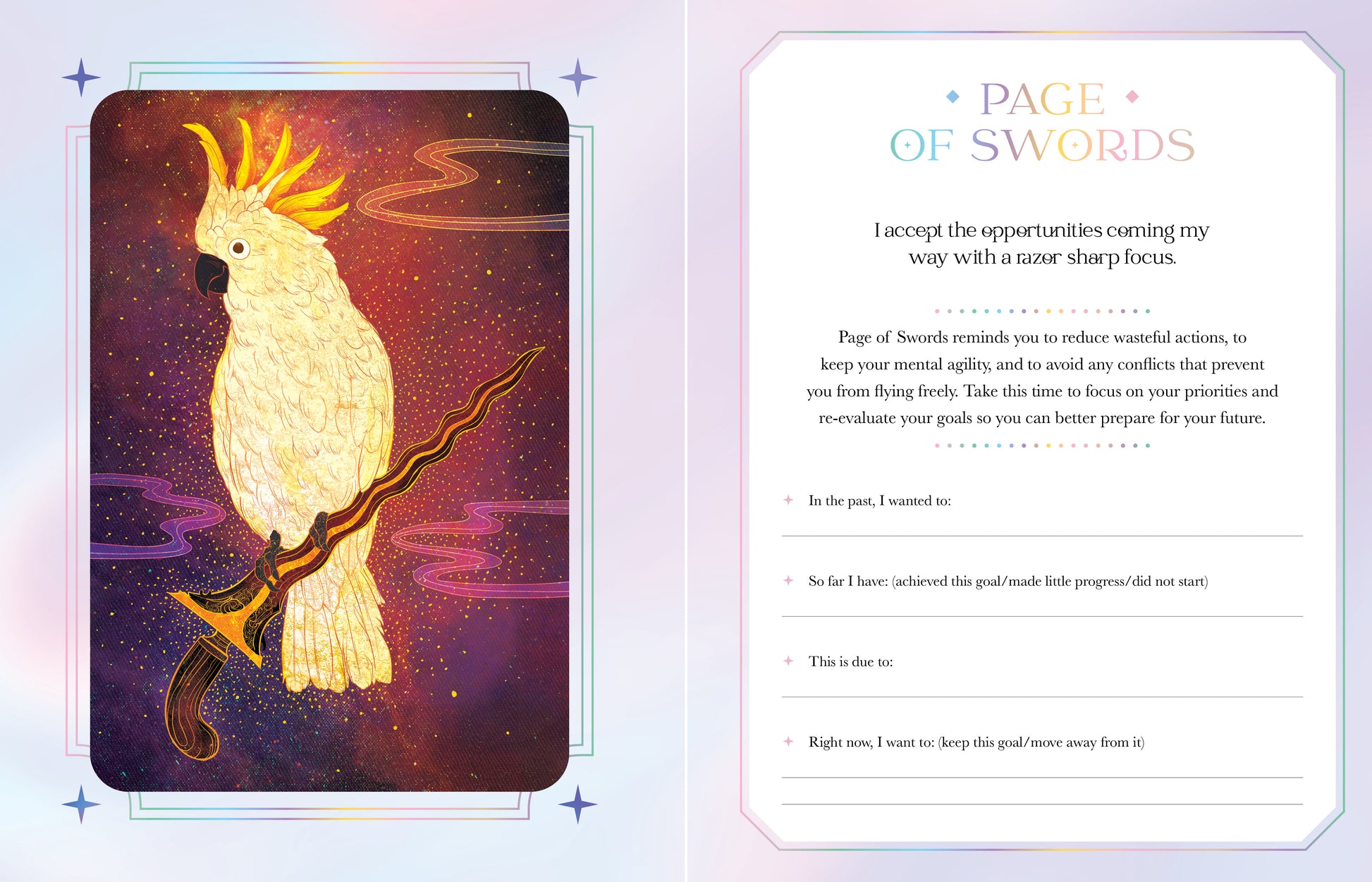 Card with a parrot illustration and text on a colorful background