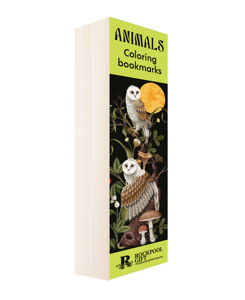 Pack of coloring bookmarks with owl illustrations on a white background