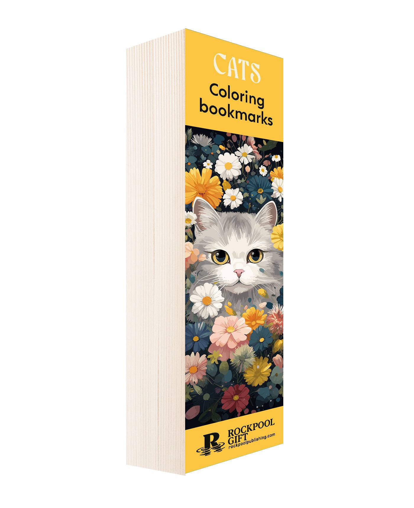 Pack of coloring bookmarks with a cat design on a white background