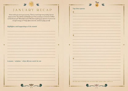 Two pages of a planner or journal with 'January Recap' at the top, featuring lined sections for text.