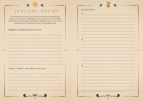 Two pages of a planner or journal with 'January Recap' at the top, featuring lined sections for text.