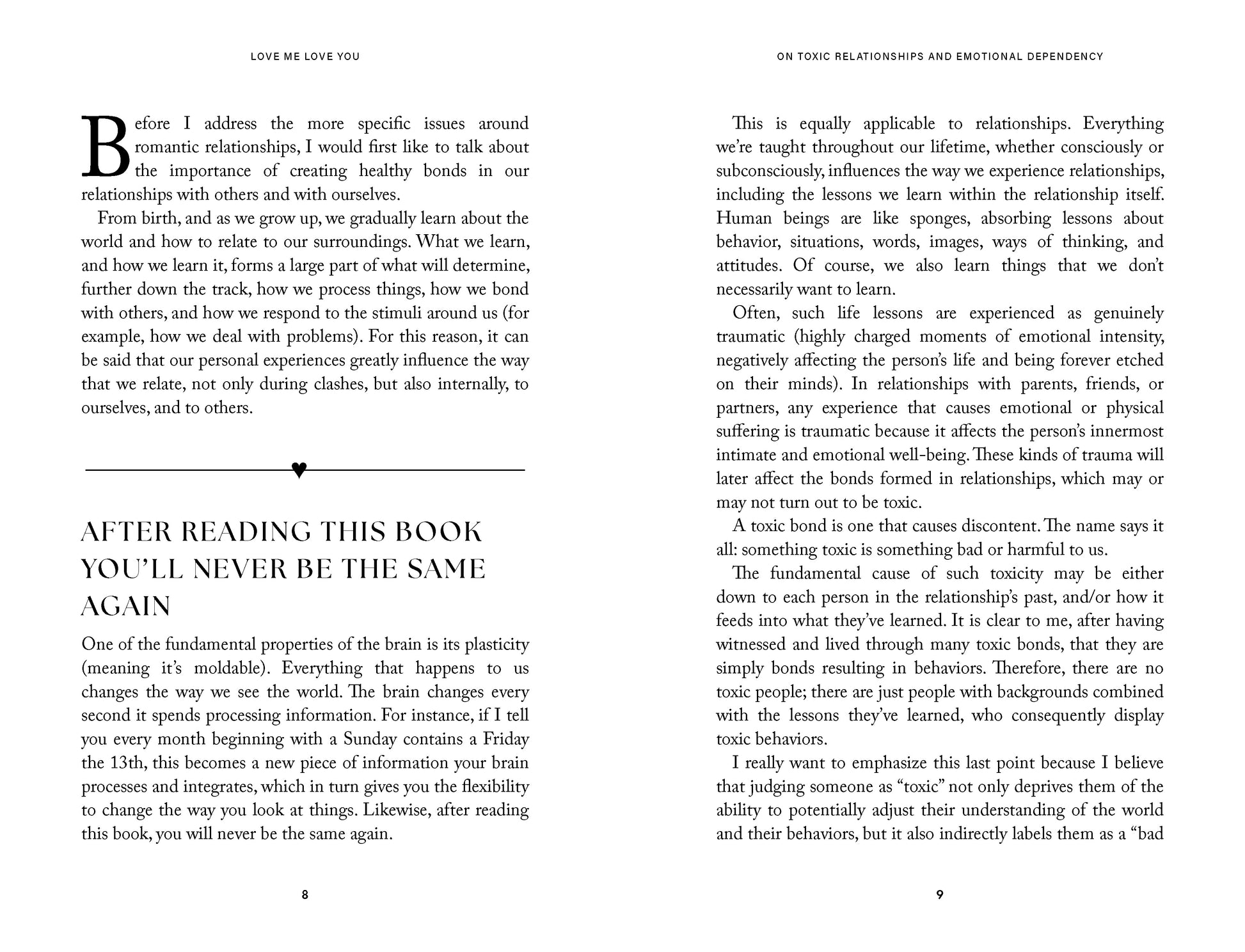 Book page with text on relationships and emotional dependency