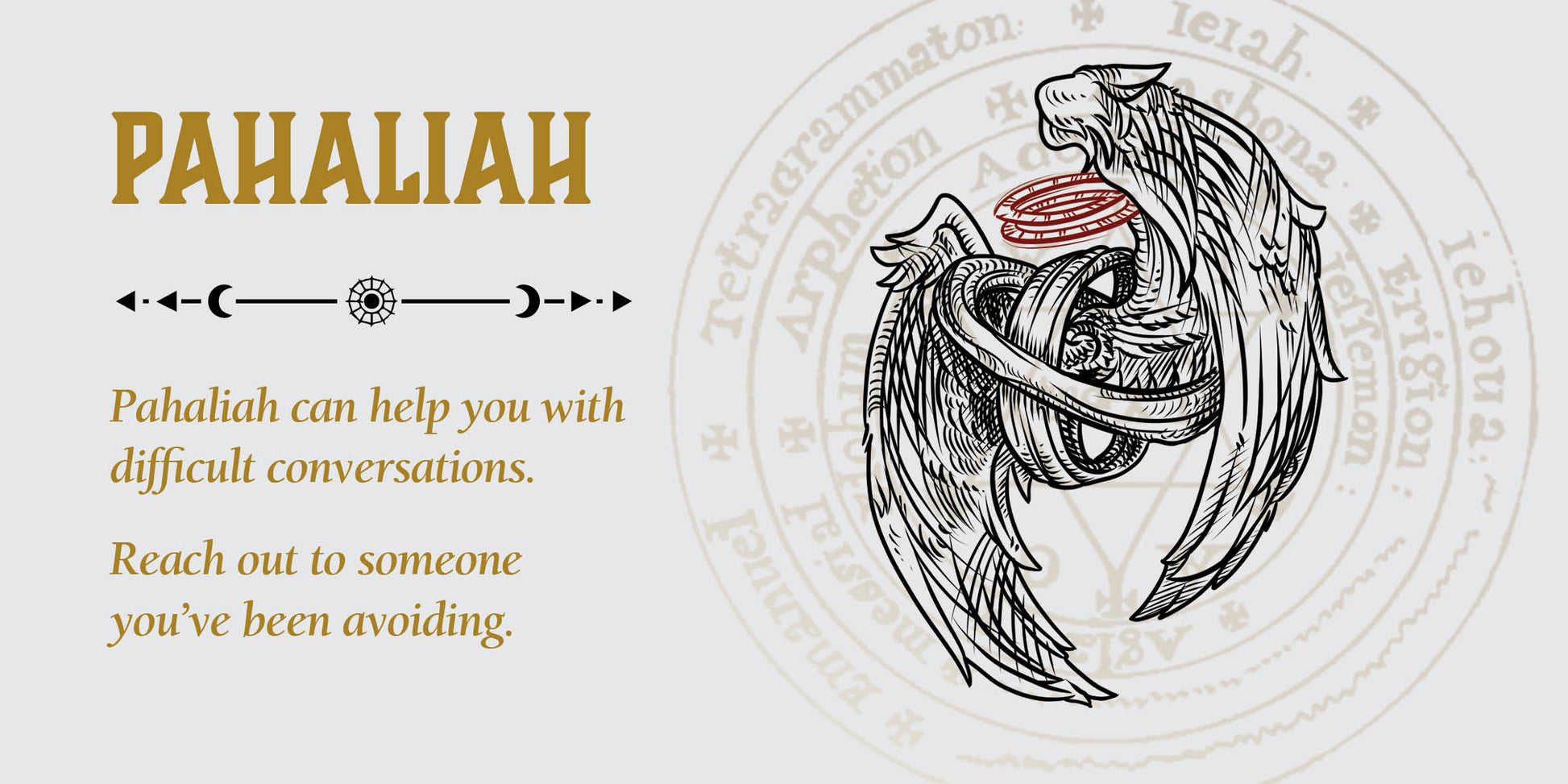 Decorative banner with an angelic figure and text on a light background
