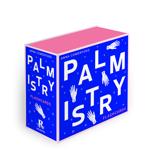 Palmistry flashcards packaging with blue and pink design