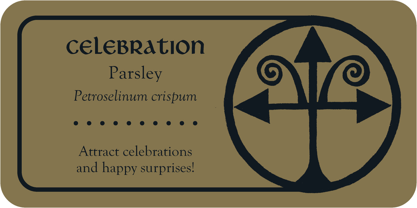Label for parsley with decorative design and text on a beige background