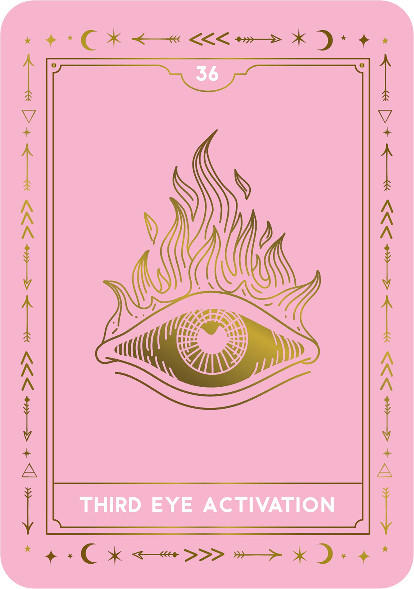 Card with a gold eye illustration on a pink background, labeled 'Third Eye Activation'.