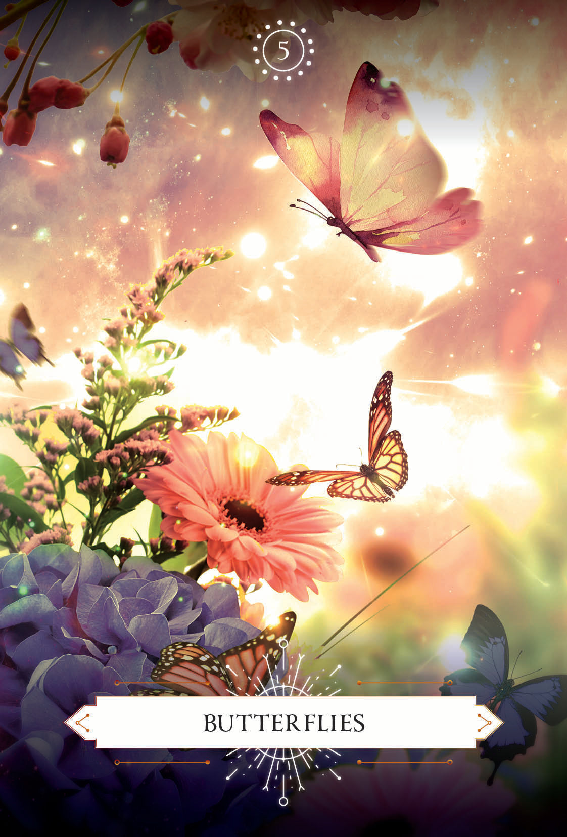 Butterflies and flowers with a glowing light effect