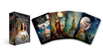 Queen of the Moon Oracle card set with packaging on a white background