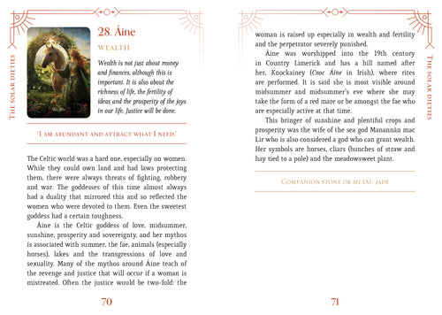 Page from a book with text and an illustration of a woman and horse, discussing the goddess Aine.