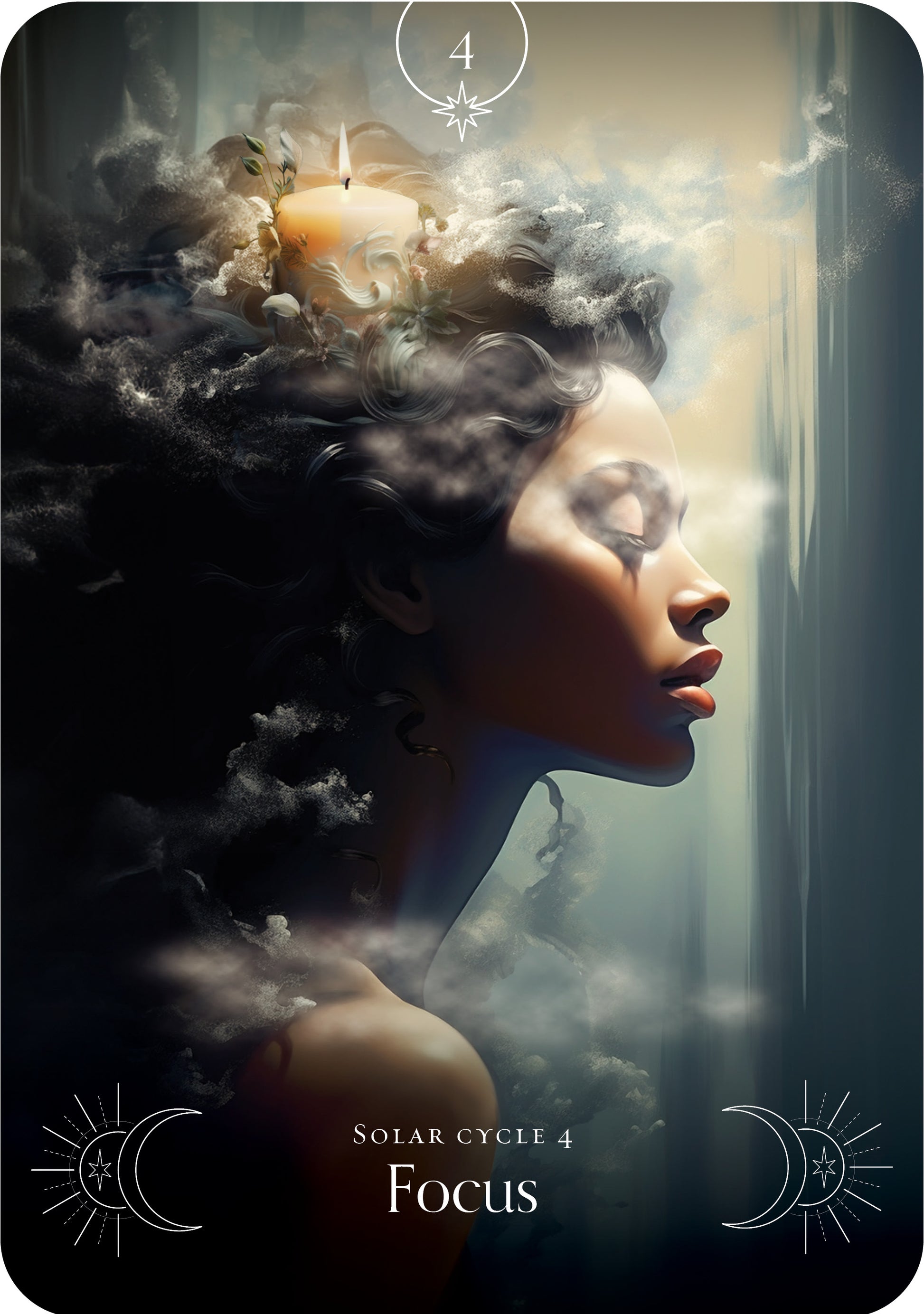 Artistic depiction of a woman with smoke and a candle, labeled 'Solar Cycle 4 Focus'.