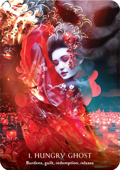 Artistic depiction of a ghost with fiery elements and text '1. Hungry Ghost' at the bottom.
