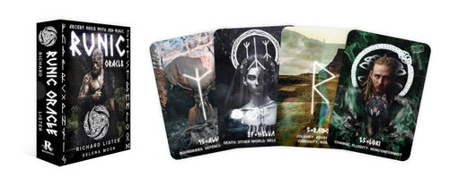Runic Oracle card set with packaging on a white background