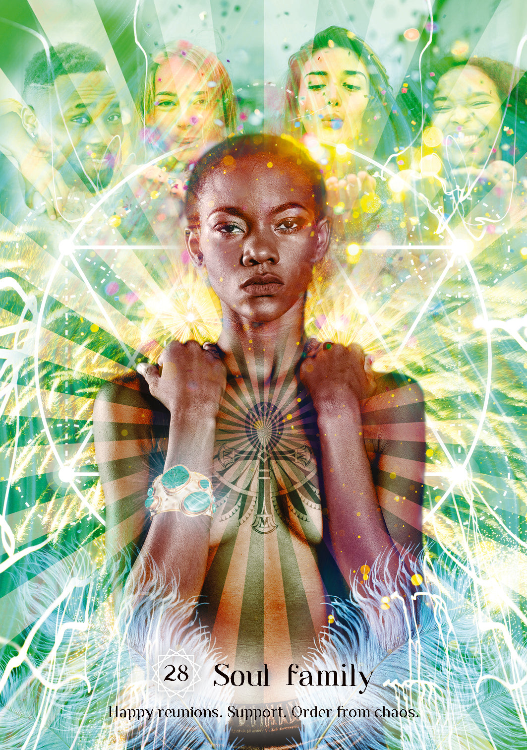 Artistic depiction of a person with a colorful, abstract background and text overlay.