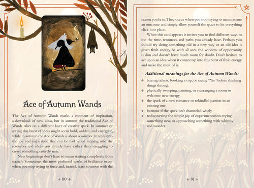 Card from a tarot deck with artistic design and text on a decorative background