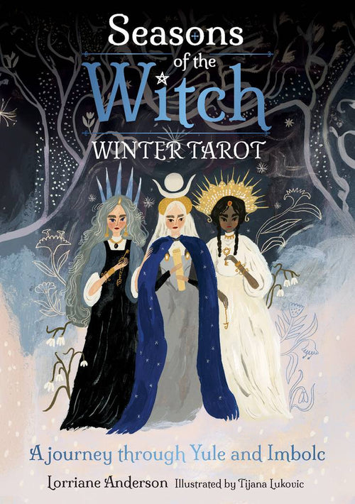 Book cover of 'Seasons of the Witch: Winter Tarot' featuring three illustrated witches.