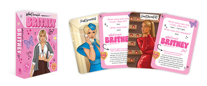 Set of Brittany-themed cards with various poses and outfits on a white background
