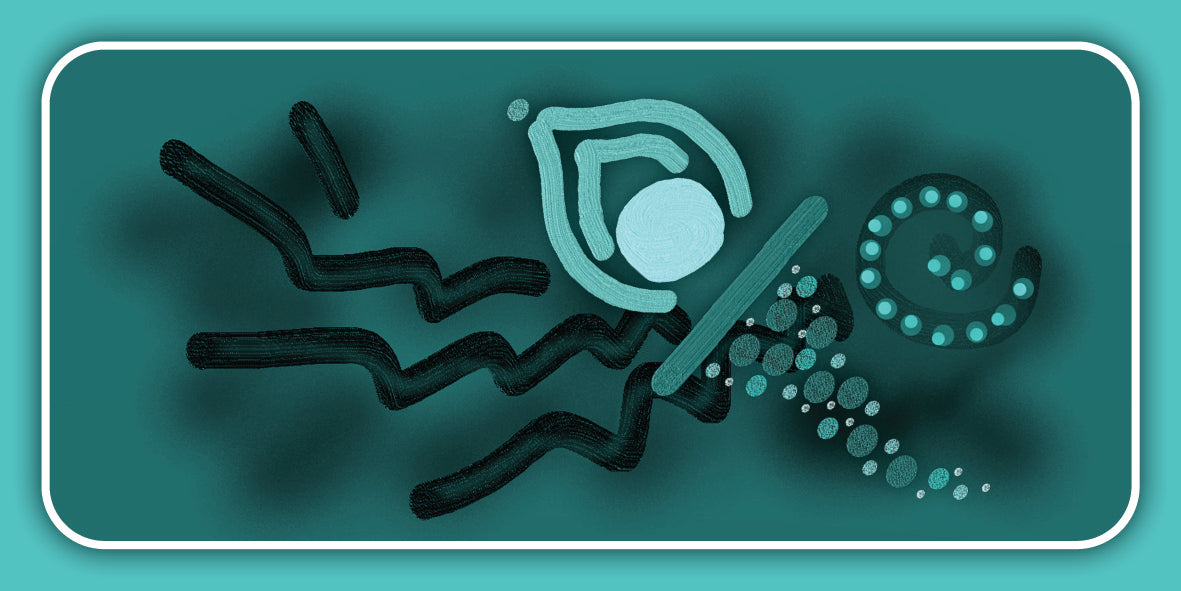 Illustration of a swimmer with bubbles on a teal background