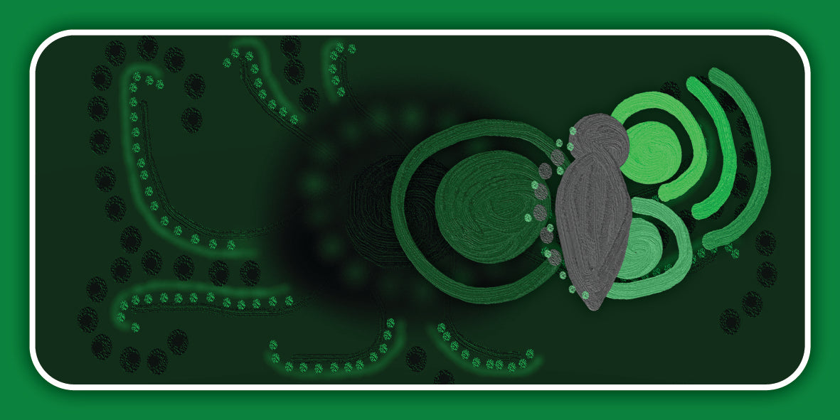 Digital illustration of a virus on a green background