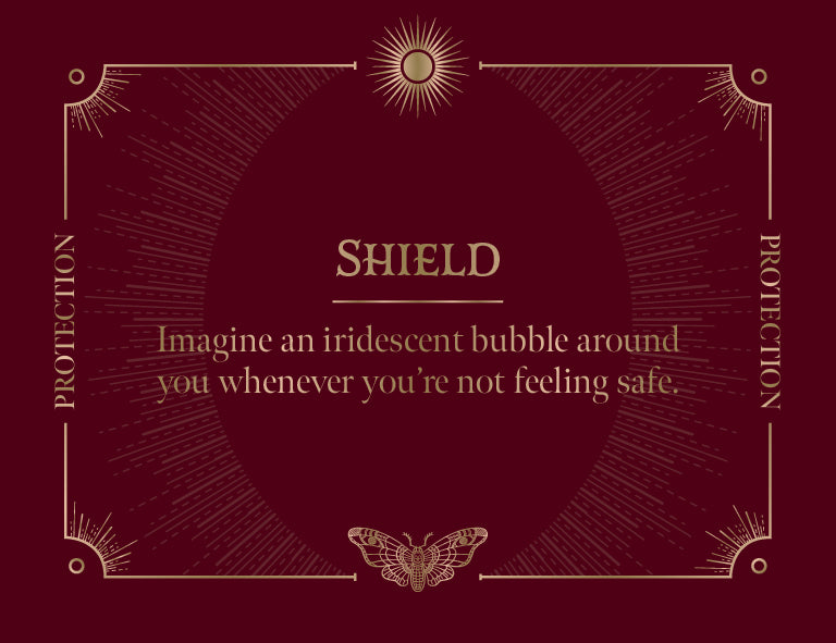 Decorative shield with text on a dark background