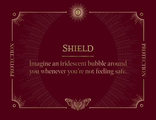 Decorative shield with text on a dark background