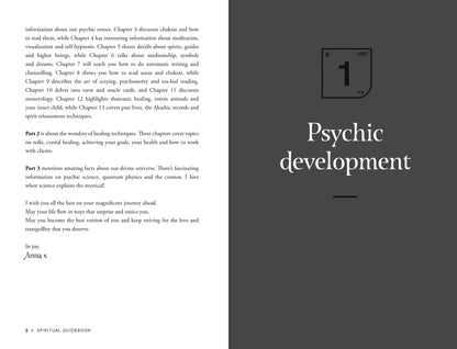 Book or guidebook cover with text on psychic development and a logo on a gray background