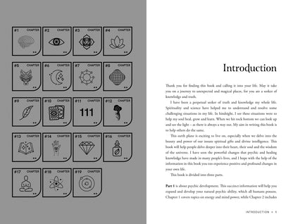 Book page with chapter icons and an introduction text on a gray background