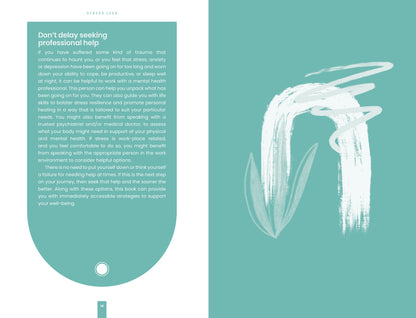 Teal page with text and white abstract design on a light blue background