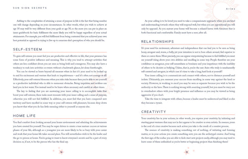 Open book with text on self-esteem, relationships, home life, and creativity