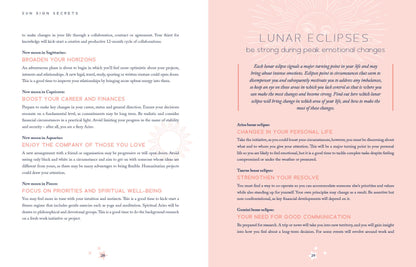 Page from a book or magazine with text on lunar eclipses and horoscope advice.