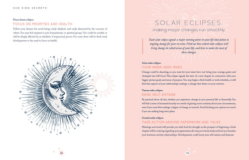 Astrology-themed page with celestial design and text on a pink background